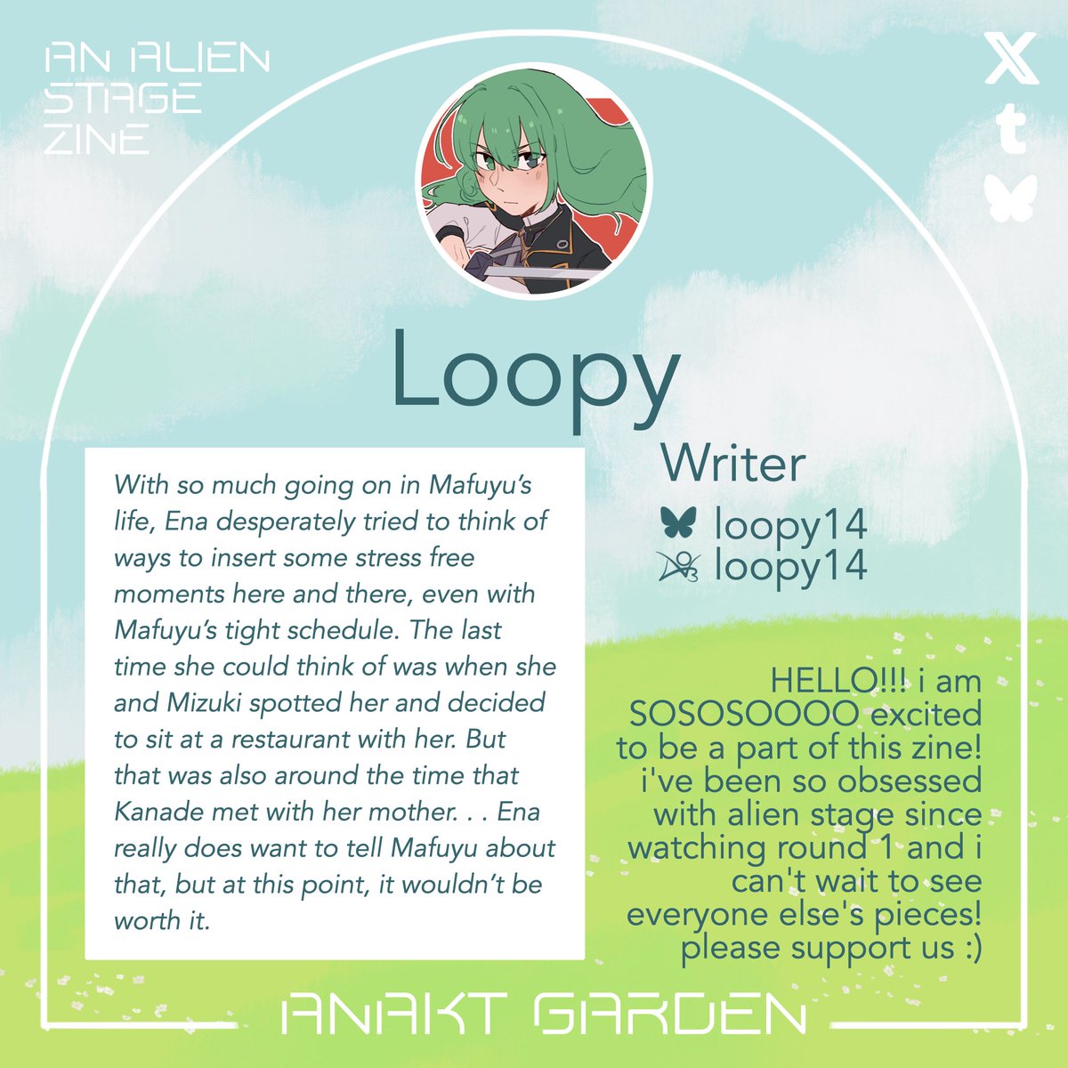 AnaktGardenZine's tweet photo. 🌸Contributor Spotlight🌸

Introducing one of our Writers, Loopy! https://t.co/TS9Wzwir24