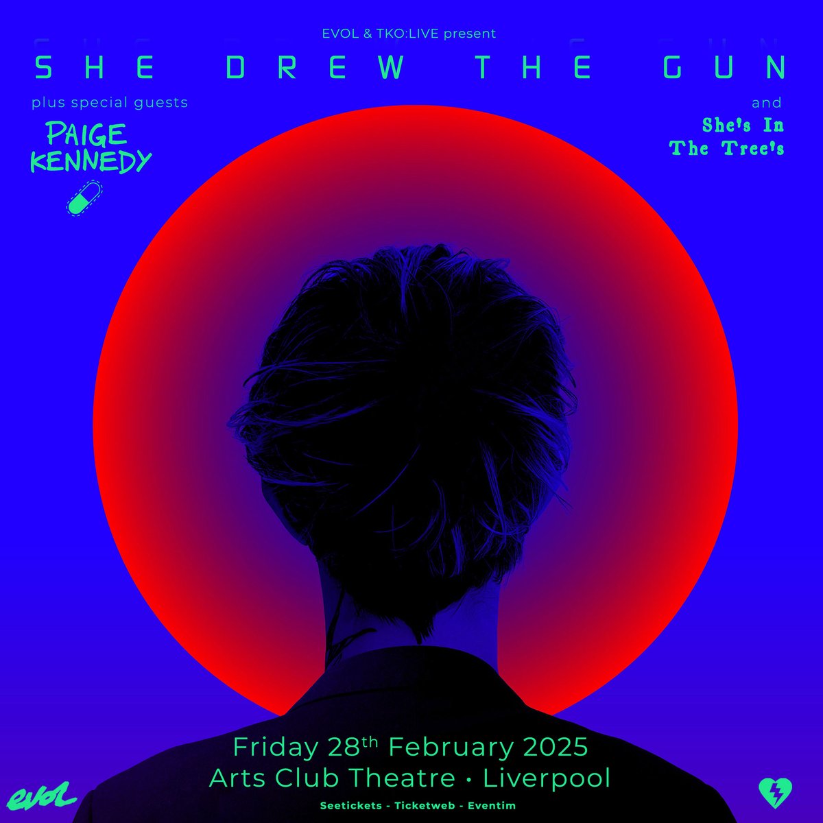 EVOL (@clubevol) on Twitter photo ***ANNOUNCEMENT***
<a href="/shedrewthegun/">she drew the gun</a> will be joined by alt-pop artist & special guest <a href="/PagsKennedy/">Paige Kennedy</a> + intoxicatingly ethereal local openers She's In The Trees at the new album tour home show, Friday February 28th <a href="/artsclublpool/">Arts Club Liverpool</a> theatre. Tickets <a href="/seetickets/">See Tickets</a>: seetickets.com/event/she-drew… ***ANNOUNCEMENT***
<a href="/shedrewthegun/">she drew the gun</a> will be joined by alt-pop artist & special guest <a href="/PagsKennedy/">Paige Kennedy</a> + intoxicatingly ethereal local openers She's In The Trees at the new album tour home show, Friday February 28th <a href="/artsclublpool/">Arts Club Liverpool</a> theatre. Tickets <a href="/seetickets/">See Tickets</a>: seetickets.com/event/she-drew…
