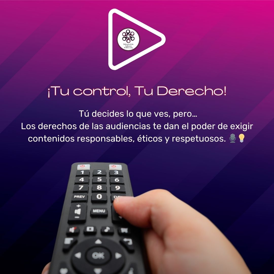 📺 Tu control, tu derecho. ¡Haz valer tu voz! 🎙️

Desde la Defensoría de las Audiencias, protegemos tu derecho a recibir contenidos responsables, éticos y sin manipulación. Si encuentras algo que no respeta estos principios, puedes alzar la voz.

💡 Exige medios responsables.