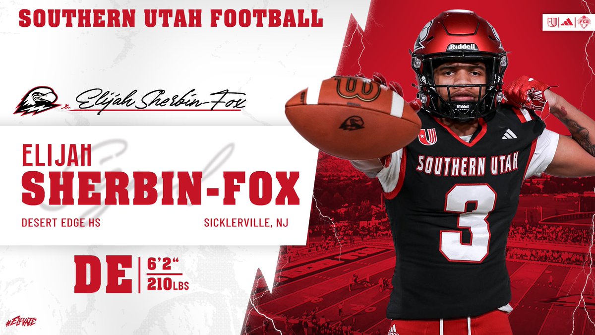Southern Utah Football (@suufb_) on Twitter photo Welcome to Southern Utah Football, <a href="/ESherbinFox/">Elijah Sherbin-Fox</a> ✍️
#Elevate ⚡️ #TBirdNation ⚡️ #RaiseTheHammer Welcome to Southern Utah Football, <a href="/ESherbinFox/">Elijah Sherbin-Fox</a> ✍️
#Elevate ⚡️ #TBirdNation ⚡️ #RaiseTheHammer