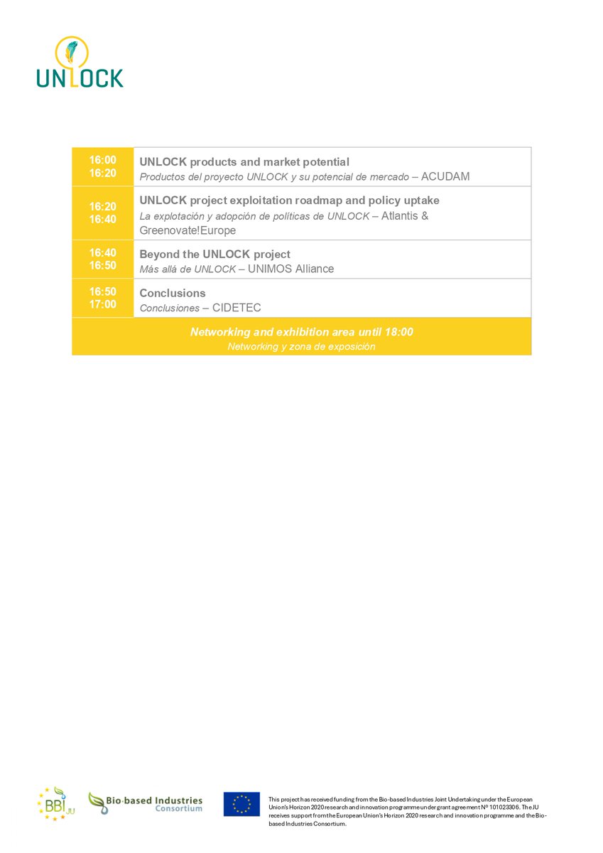 📅Join the UNLOCK Final Conference on Circular Bioeconomy &amp; EU Policy Innovation in Agriculture (online / onsite, in Spain) on March 26! 

Discover bio-based innovations &amp; policy impact in agriculture. 

🔗 Register now! forms.gle/FDkJYcorD6Buym…

#bioeconomy #EUprojects #Circular
