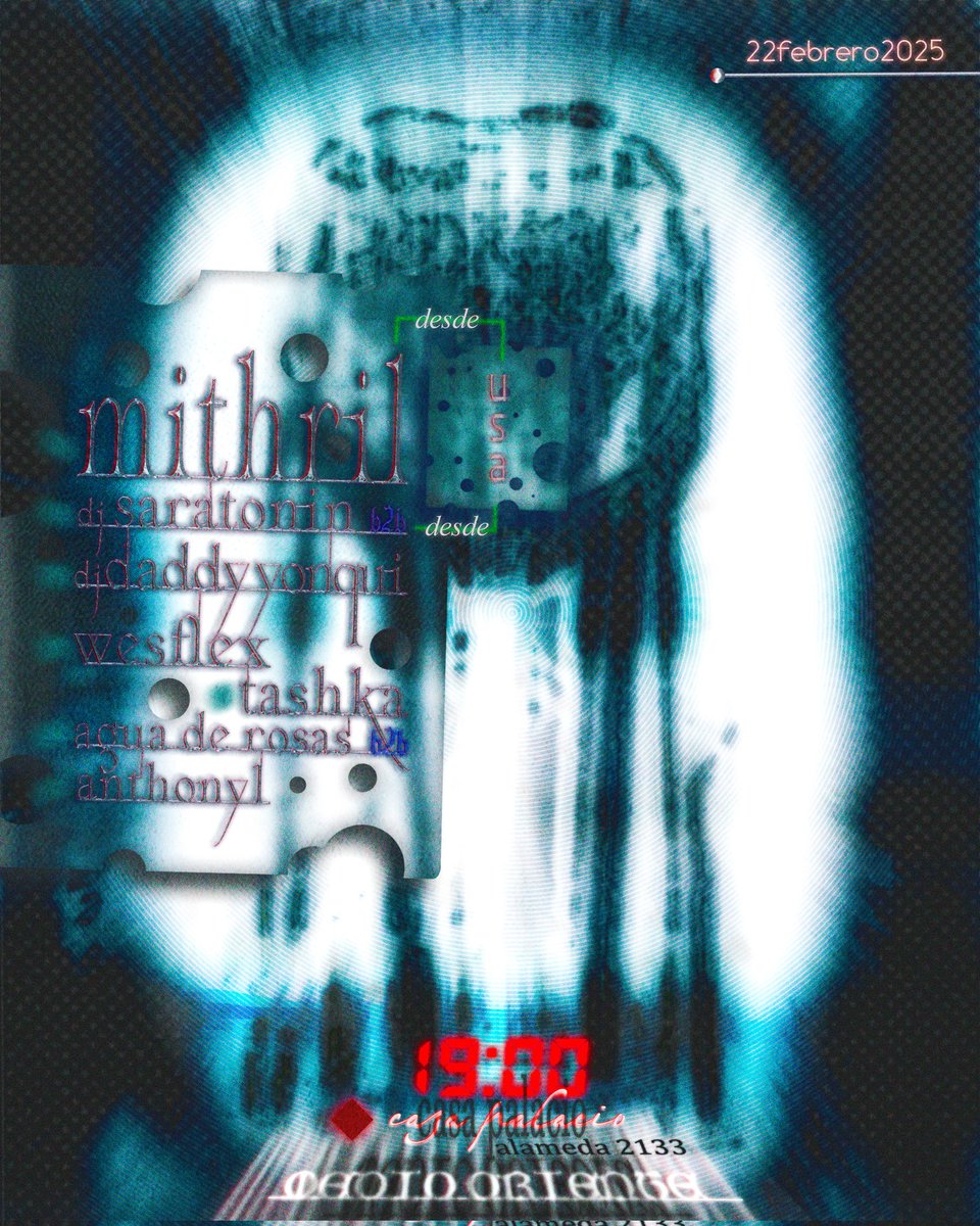 Medio Oriente presenta este 22 de febrero a <a href="/mithril_id/">Mithril</a> por primera vez en Santiago 🌐

Junto_a;
<a href="/WesFlex/">WesFlex</a>
Tashka
<a href="/SarahTello12/">dj saratonin (they/them)</a> b2b DJ Daddy Yonqui
Agua de rosas b2b Anthony1

[1900HRS]

Casa Palacio::::ALAMEDA2133