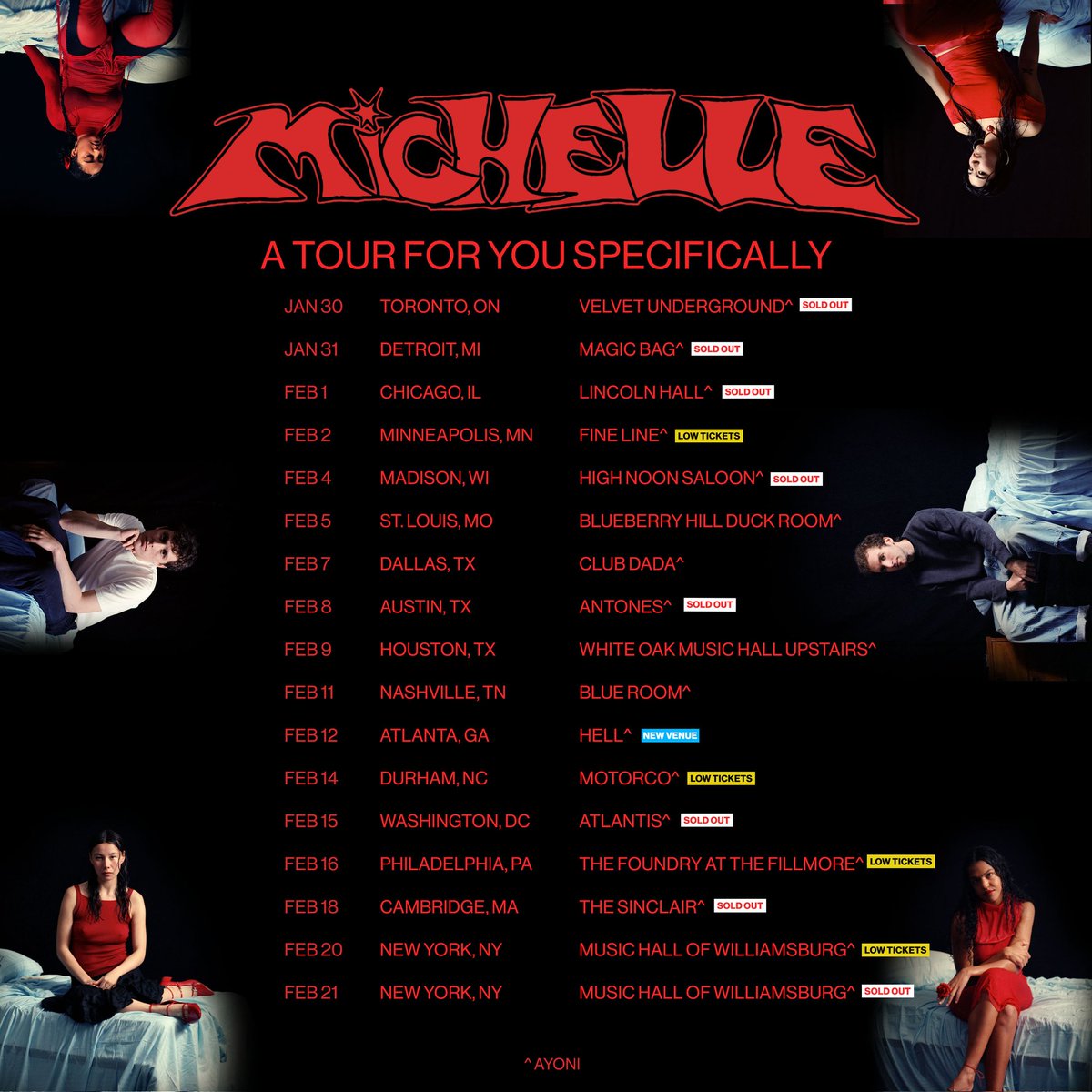 there are still tickets for *some* of our upcoming shows, get em while you can!

wearemichelle.com