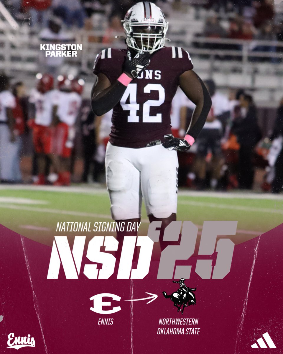 EnnisSportsNtwk's tweet photo. 🚨 SIGNED! 🚨
Congratulations to Kingston Parker (@KingstonP42) on officially signing with Northwestern Oklahoma State! ✍️🏈
Your hard work and dedication have paid off. We are proud of you! Go be great!
#SigningDay25 #OnceInForeverIn #MTH https://t.co/Nn7iaj3by8