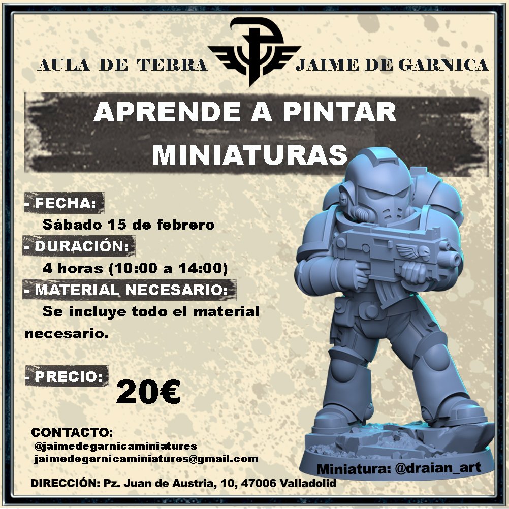 ¿Quieres pintar tus miniaturas pero no sabes por dónde empezar? ¿Acabas de empezar en el hobby?

Pues te espero el sábado 15 de febrero en el Aula de Terra donde podrás aprender los conceptos básicos de la pintura de miniaturas.

<a href="/PaladinesTerra/">Paladines de Terra</a>