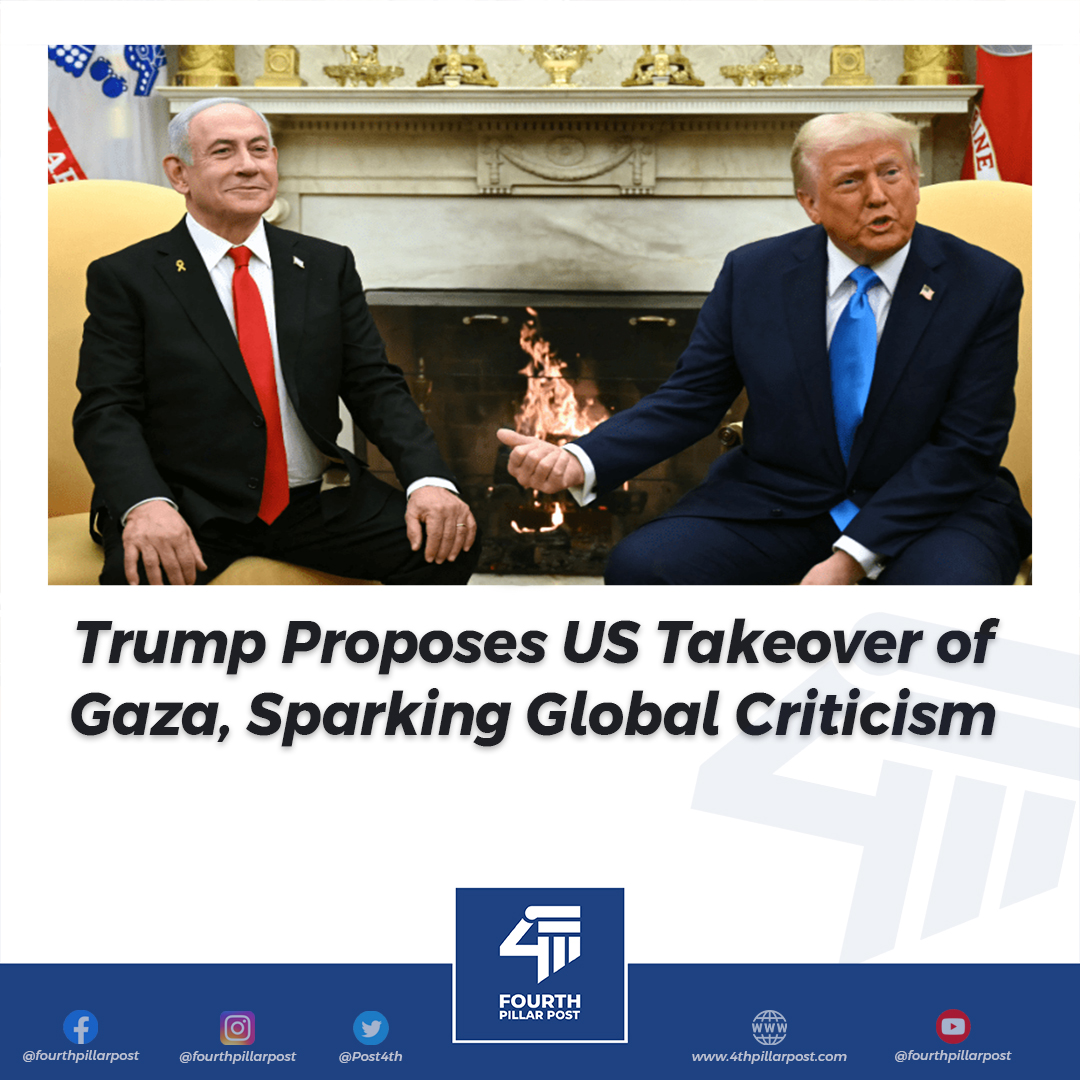 Post4th's tweet image. President Trump announces plans for the US to take over Gaza and develop it economically, sparking global condemnation and concerns about international law. #TrumpProposal #GazaTakeover #MiddleEastConflict Read more: 4thpillarpost.com