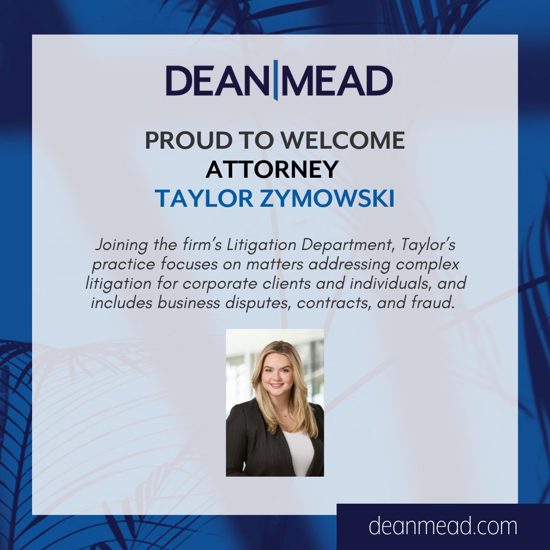 Our team is proud to welcome #litigation #attorney Taylor Zymowski!

Learn more: deanmead.com/attorneys/tayl….