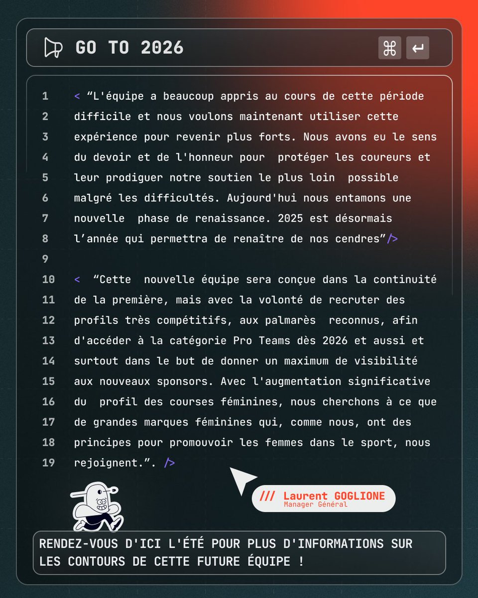 ⚠️ NEWS ⤵️

Après plusieurs mois de silence, voici les raisons de cette absence 📄

La fin de la saison 2024 fut une période difficile qui nous aura beaucoup appris, et nous travaillons chaque jour avec l'objectif en tête de pouvoir être de retour dès 2026 ! 🙌

#WeAreOne