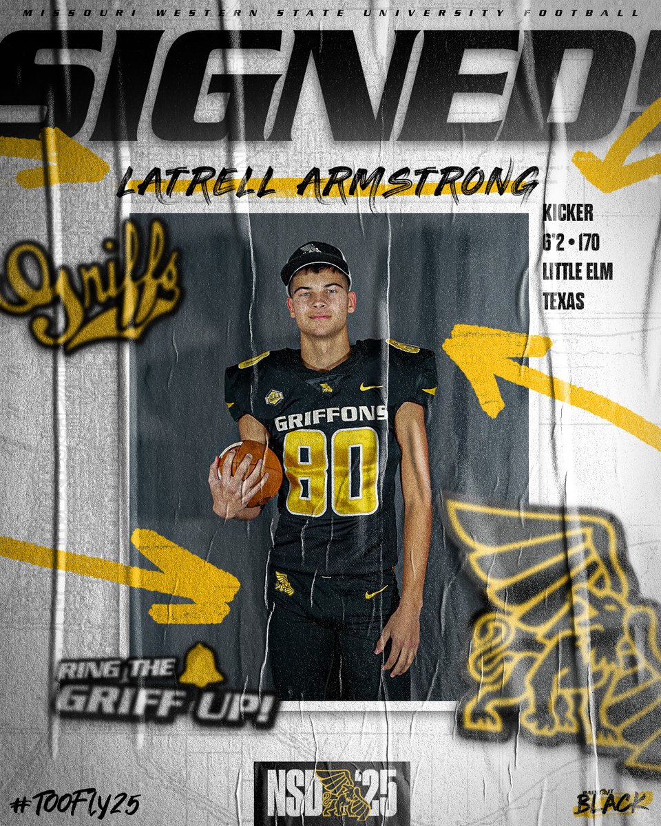 𝓢𝓲𝓰𝓷𝓮𝓭 ✍️
Welcome to the Griffon Black &amp; Gold, Latrell Armstrong (<a href="/LatrellArmstro7/">Latrell Armstrong</a>  )

🏈Kicker Dude | 6'2 | 170
📍Little Elm, TX
🏫Little Elm HS➡️MWSU
🔗hudl.com/profile/165829…

#TOOFLY25 | #NSD25