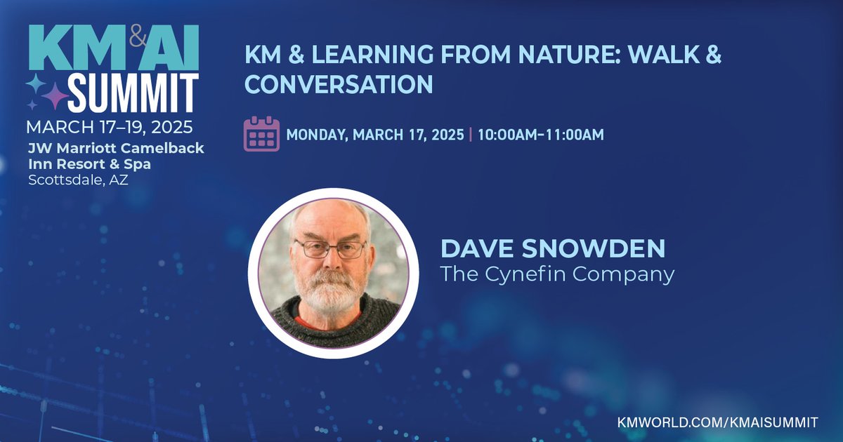 KMWorld (@kmworld) on Twitter photo 🏞️Join Dave Snowden, <a href="/snowded/">ᗪᗩᐯᕮ SᑎOᗯᗪᕮᑎ 🏴 🇪🇺</a>, <a href="/TheCynefinCo/">The Cynefin Company</a>, for a 1.5-mile desert walk and conversation on applying ecological insights to KM at #KMAISUMMIT. Suitable for all levels! Register before February 14 using code SUPERSOC for super early bird pricing! secure.infotoday.com/RegForms/KMAIS… 🏞️Join Dave Snowden, <a href="/snowded/">ᗪᗩᐯᕮ SᑎOᗯᗪᕮᑎ 🏴 🇪🇺</a>, <a href="/TheCynefinCo/">The Cynefin Company</a>, for a 1.5-mile desert walk and conversation on applying ecological insights to KM at #KMAISUMMIT. Suitable for all levels! Register before February 14 using code SUPERSOC for super early bird pricing! secure.infotoday.com/RegForms/KMAIS…
