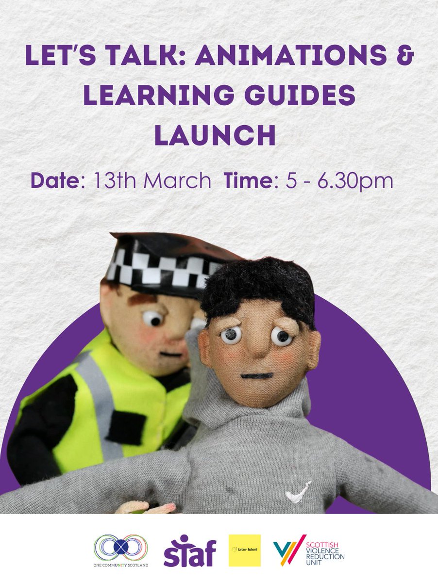 Youth Justice Voices (@yjvscotland) on Twitter photo Still lots of time to sign up for this! We will be launching 2 animations and a learning guide co-produced by young people from <a href="/StafScot/">Staf</a> and <a href="/1CommunityScot/">One Community Scotland</a> alongside <a href="/BrawTalent/">Braw Talent CIC</a>. Facilitated by <a href="/vruscotland/">Scottish Violence Reduction Unit</a>. Join us! sign up here for the online webinar - staf.scot/Event/lets-tal… Still lots of time to sign up for this! We will be launching 2 animations and a learning guide co-produced by young people from <a href="/StafScot/">Staf</a> and <a href="/1CommunityScot/">One Community Scotland</a> alongside <a href="/BrawTalent/">Braw Talent CIC</a>. Facilitated by <a href="/vruscotland/">Scottish Violence Reduction Unit</a>. Join us! sign up here for the online webinar - staf.scot/Event/lets-tal…