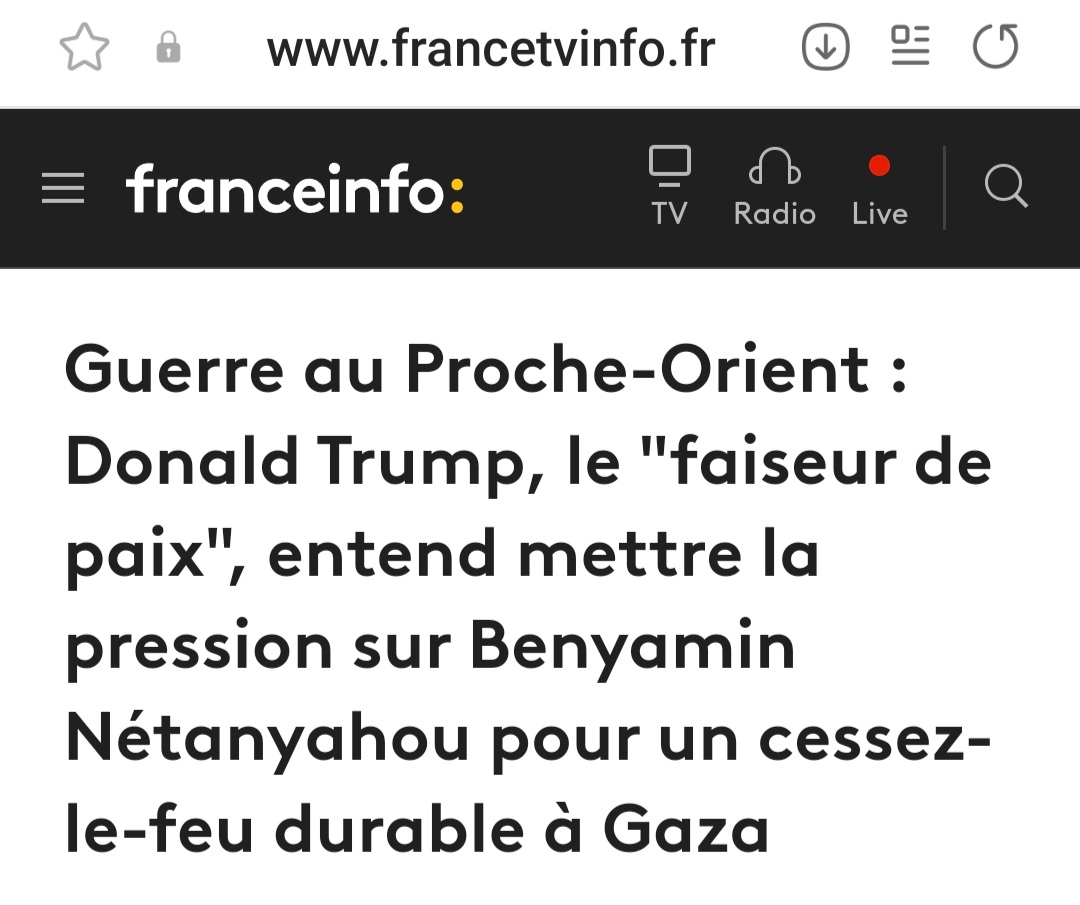 TaoufiqTahani's tweet photo. Alors que le monde entier est choqué par les déclarations de Trump qui veut chasser les Palestiniens et s'accaparer Gaza, @franceinfo ne trouve que ce titre à nous servir. https://t.co/ywfD9iExmx