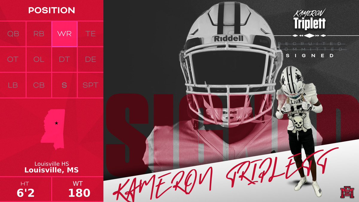 Welcome to the #FAM1LY Kameron Triplett!
The WR from Louisville HS was a 2024 Mississippi/Alabama All-Star as well as being named to the MAC Class 4A Second Team #PR1DE