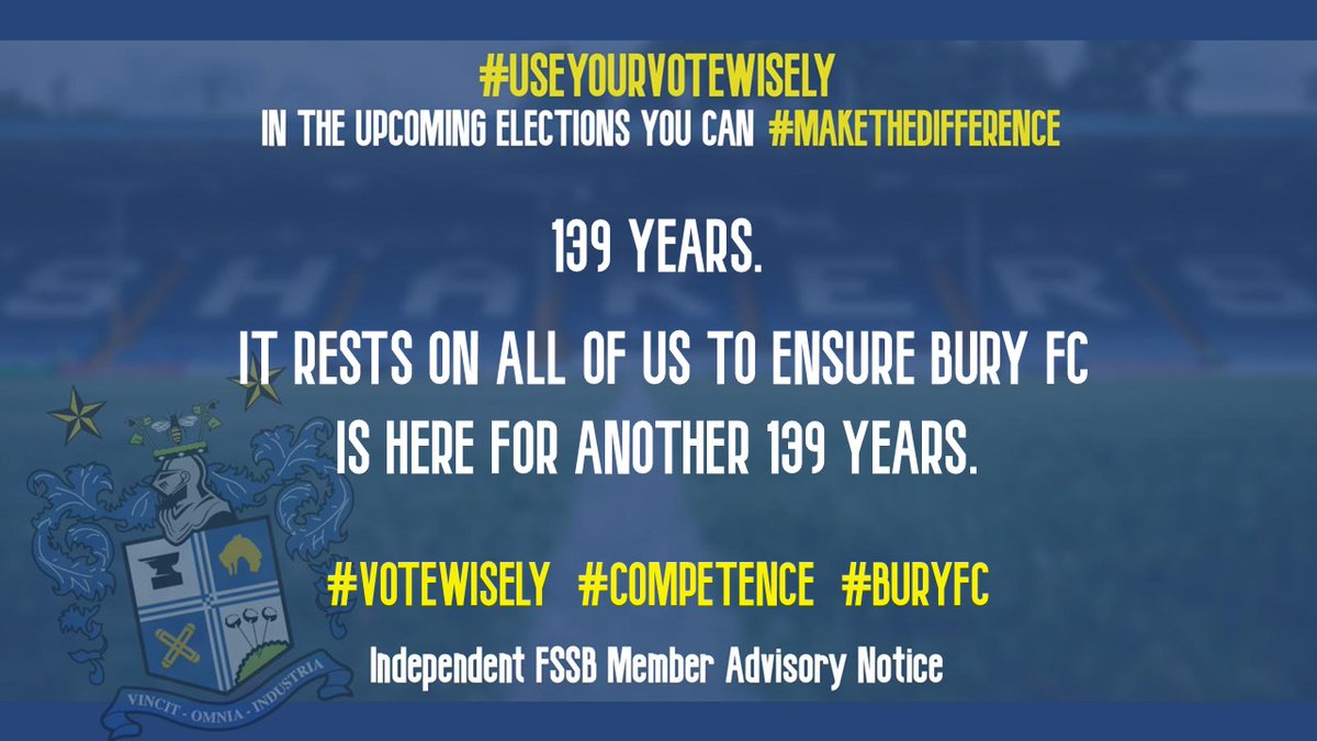 IndFSSB's tweet image. The time is upon us once again. Choose those who wish to continue the good work of these last turbulent years, not take us back in the direction of what went before. Inclusive, progressive and forward thinking for another 139 years. #VoteWisely #Competence #BuryFC