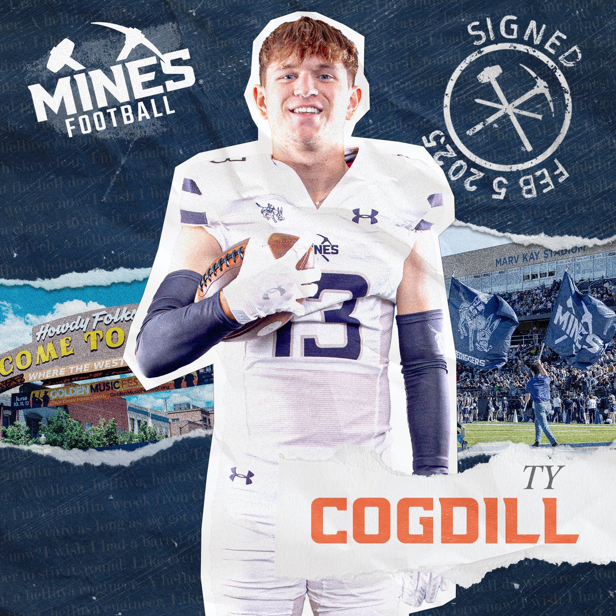 Mines Football (@minesfootball) on Twitter photo ⚒️𝗦𝗜𝗚𝗡𝗘𝗗⚒️
Ty Cogdill
WR | Cypress, Texas | Cypress Woods
<a href="/CogdillTy/">Tycogdill13</a>
#HelluvaEngineer⚒️ ⚒️𝗦𝗜𝗚𝗡𝗘𝗗⚒️
Ty Cogdill
WR | Cypress, Texas | Cypress Woods
<a href="/CogdillTy/">Tycogdill13</a>
#HelluvaEngineer⚒️