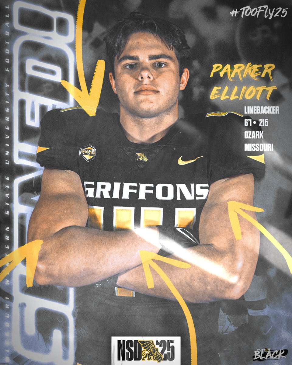 Missouri Western Football (@mwsu_football) on Twitter photo ๐ข๐ฒ๐ฐ๐ท๐ฎ๐ญ โ๏ธ
Welcome to the Griffon Black & Gold, Parker Elliott (<a href="/ParkerElliott44/">Parker Elliott</a> )
๐Linebacker | 6'1 | 215
๐Ozark, MO
๐ซOzark HSโก๏ธMWSU
๐hudl.com/profile/162473โฆ
#TOOFLY25 | #NSD25 ๐ข๐ฒ๐ฐ๐ท๐ฎ๐ญ โ๏ธ
Welcome to the Griffon Black & Gold, Parker Elliott (<a href="/ParkerElliott44/">Parker Elliott</a> )
๐Linebacker | 6'1 | 215
๐Ozark, MO
๐ซOzark HSโก๏ธMWSU
๐hudl.com/profile/162473โฆ
#TOOFLY25 | #NSD25