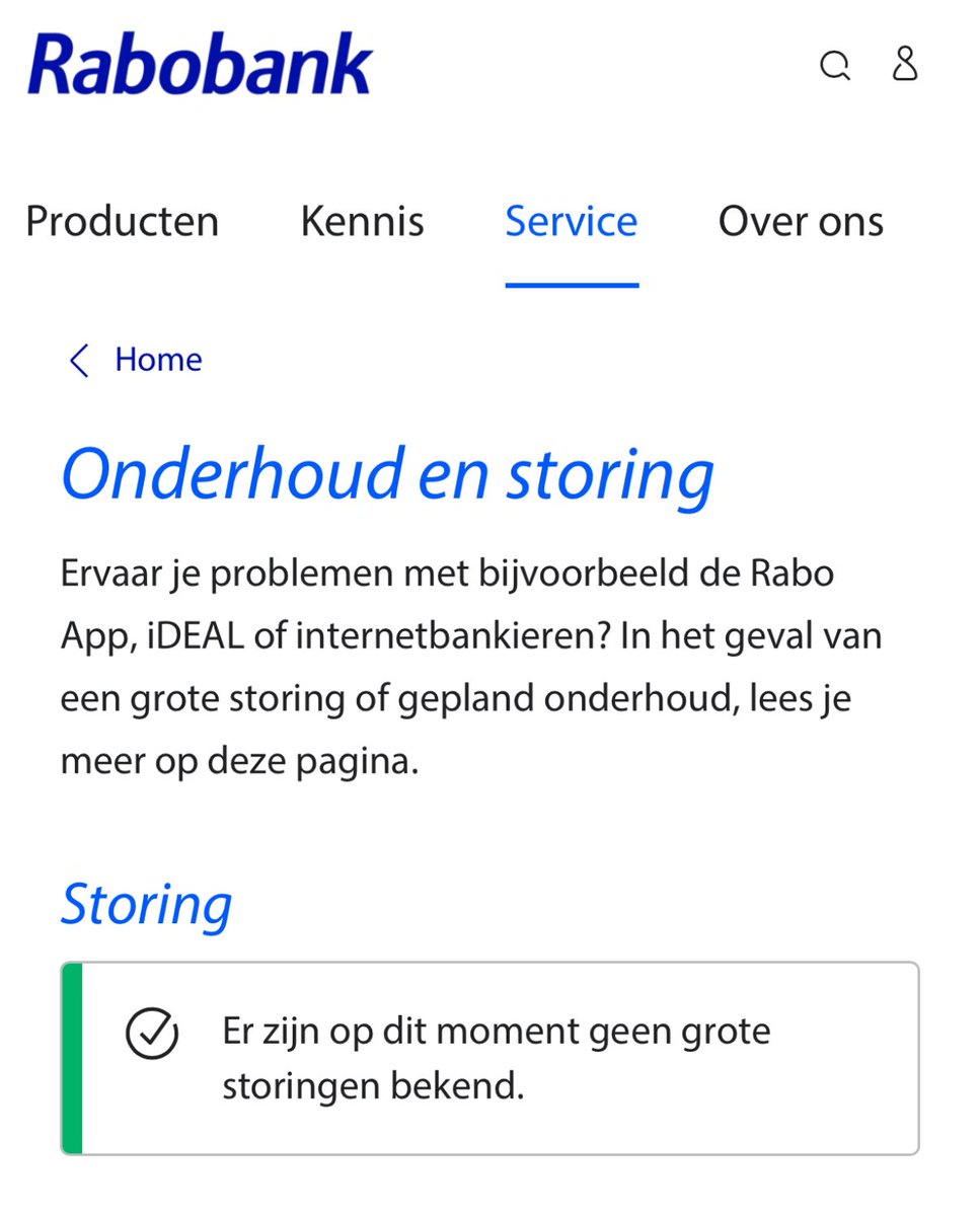Ben benieuwd waar de storingspagina van de <a href="/Rabobank/">Rabobank</a> wél voor gebruikt wordt. 🤔