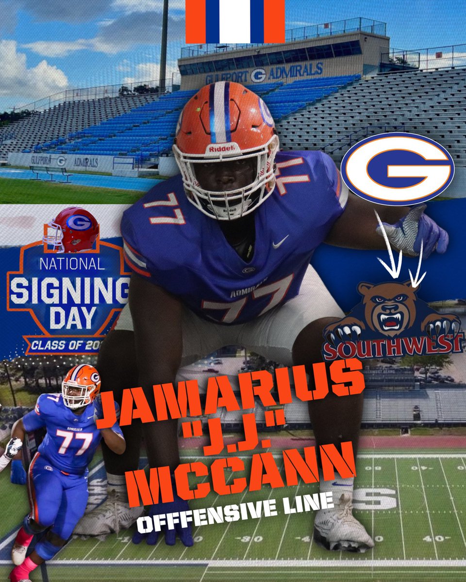 Coach_Antonini's tweet photo. Congratulations to @NeroTaylor72 @oomj_ @JamariusMccann1 as they continue to the next level!! The best Offensive Linemen play @Gulfport_FB #trenchdawgs https://t.co/BvpBLnUoPw