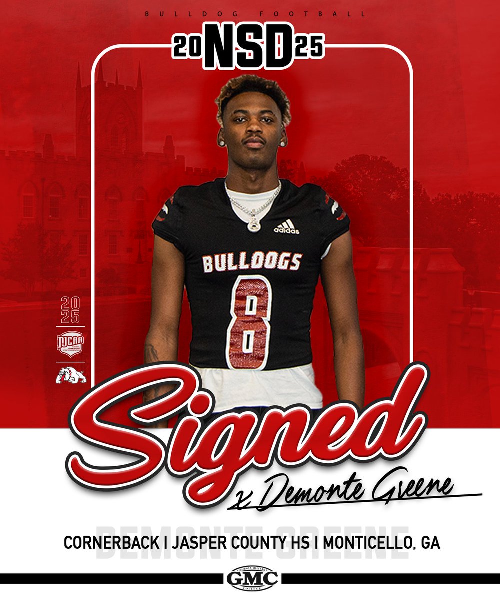 GMC Football (@gmc_football) on Twitter photo Welcome, Demonte Greene, to the Bulldog Family!
✅SIGNED 🦴<a href="/greene_demonte/">Demonte Greene</a>
📍<a href="/MontHurricaneFB/">Monticello ‘Canes Football</a> ➡️Milledgeville Welcome, Demonte Greene, to the Bulldog Family!
✅SIGNED 🦴<a href="/greene_demonte/">Demonte Greene</a>
📍<a href="/MontHurricaneFB/">Monticello ‘Canes Football</a> ➡️Milledgeville
