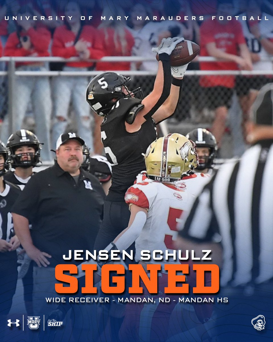 UMary Marauders (@umarysports) on Twitter photo WELCOME ABOARD! Pleased to announce Jensen Schulz (WR, Mandan ND) High School) is joining the
<a href="/UMaryFootball/">UMary Football</a> family on #NSD25 #ForTheShip #LifeAtMary WELCOME ABOARD! Pleased to announce Jensen Schulz (WR, Mandan ND) High School) is joining the
<a href="/UMaryFootball/">UMary Football</a> family on #NSD25 #ForTheShip #LifeAtMary