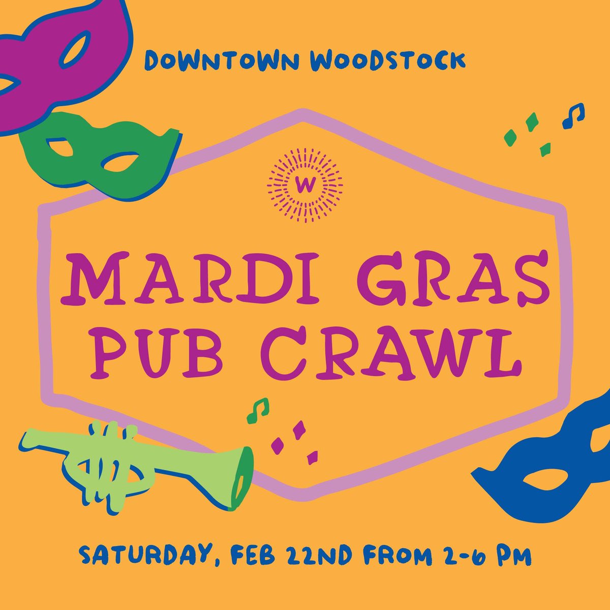Downtown Woodstock's Mardi Gras Pub Crawl is happening Saturday, Feb 22nd from 2-6 PM, and Prime 120 is bringing the flavor of New Orleans to the party! #Succulent Hospitality #DowntownWoodstock #MardiGras2025