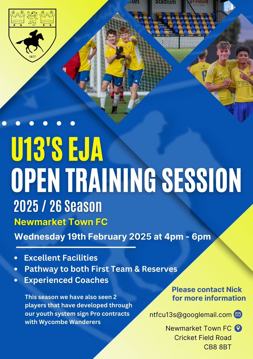We are looking to recruit players for next season's U13 EJA League.
This is a great opportunity for young players to test themselves at a higher lever and join a club with a track record of developing players.
Drop Nick an email to register your interest