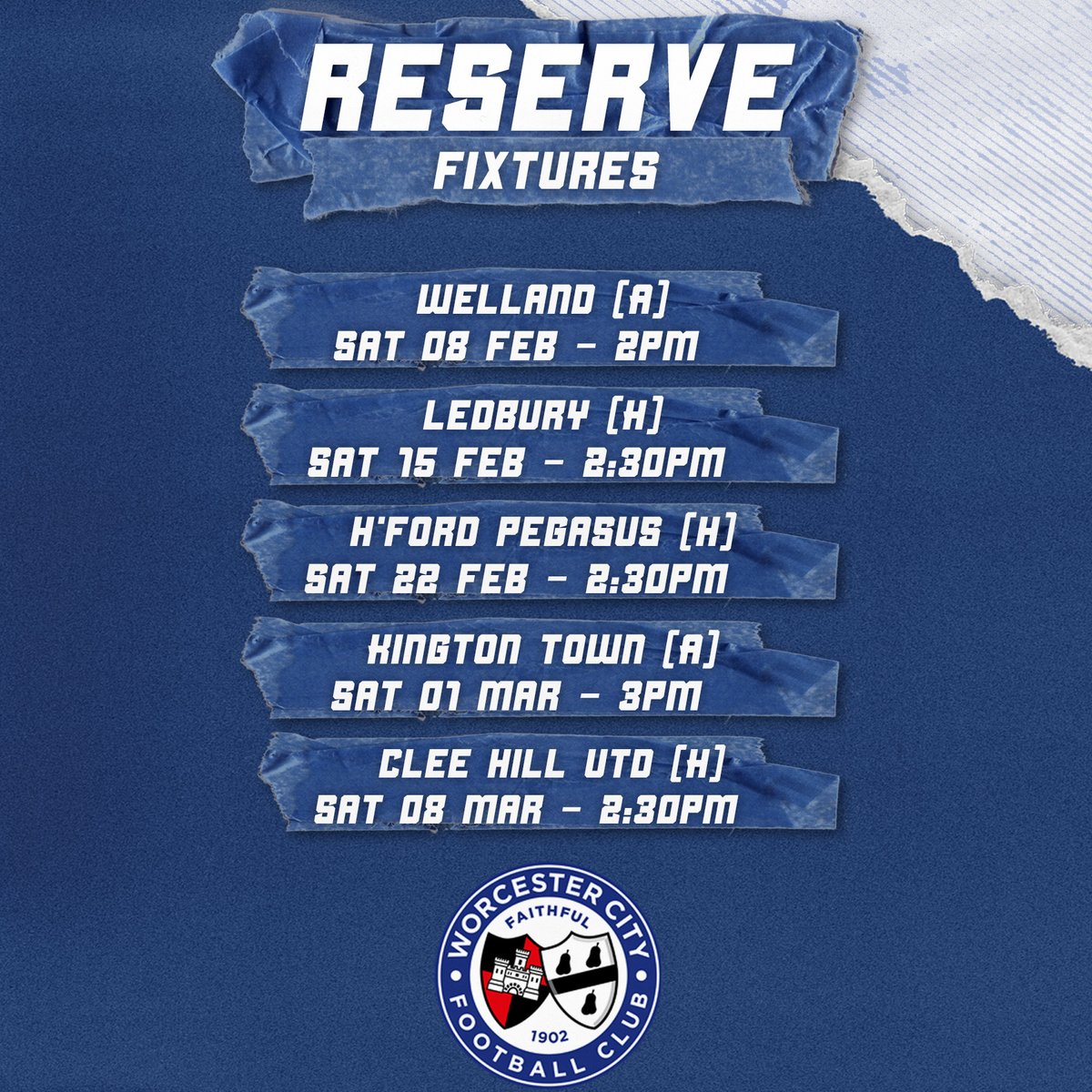 Worcester City FC - Pathway (@wcfc_pathway) on Twitter photo Next 5 up for our Reserves 🔵⚪️⚽️
Home game admission -
£3 admission
U16s are FREE
Reminder Season Ticket holders can attend reserve team fixtures for FREE when showing their season tickets on arrival
<a href="/WorcesterCityFc/">Worcester City FC</a> Next 5 up for our Reserves 🔵⚪️⚽️
Home game admission -
£3 admission
U16s are FREE
Reminder Season Ticket holders can attend reserve team fixtures for FREE when showing their season tickets on arrival
<a href="/WorcesterCityFc/">Worcester City FC</a>