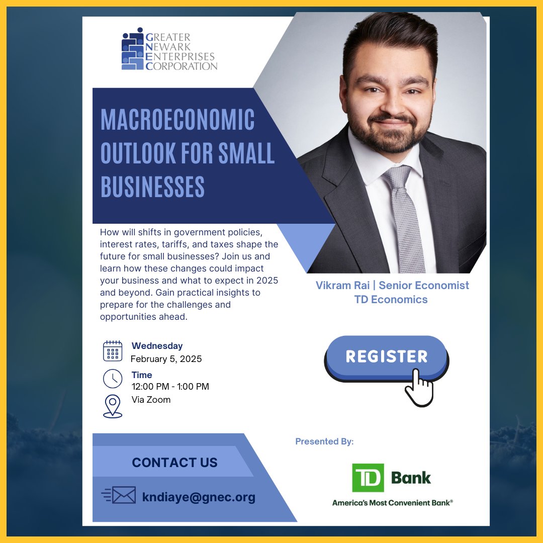 Log on during lunch today for an informative webinar. Hear from a senior economist from TD Bank on how policy changes, inflation and other macroeconomic factors might affect small businesses.
Register: gnec.tfaforms.net/16