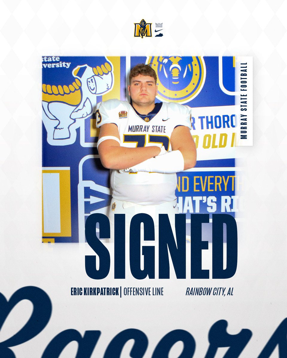 Murray State Football (@racersfootball) on Twitter photo πππ‘ππ€π’π π©π€ π©ππ πππ βοΈ
πͺͺ <a href="/kirkpatrick_emk/">Eric Kirkpatrick | 2025 | OG/OT</a>
π 6β4 // 300 lbs, Offensive Line
π Rainbow City, AL
#GoRacersπ πππ‘ππ€π’π π©π€ π©ππ πππ βοΈ
πͺͺ <a href="/kirkpatrick_emk/">Eric Kirkpatrick | 2025 | OG/OT</a>
π 6β4 // 300 lbs, Offensive Line
π Rainbow City, AL
#GoRacersπ