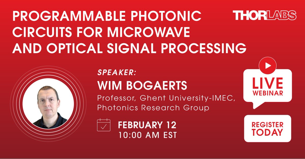Thorlabs's tweet image. Interested in learning more about programmable photonic circuits?

Register for our next webinar on Febuary 12: event.on24.com/wcc/r/4729311/….

#Photonics #IntegratedCircuits #FiberOptics #ProgrammablePhotonics #PhotonicsInnovation #PICs