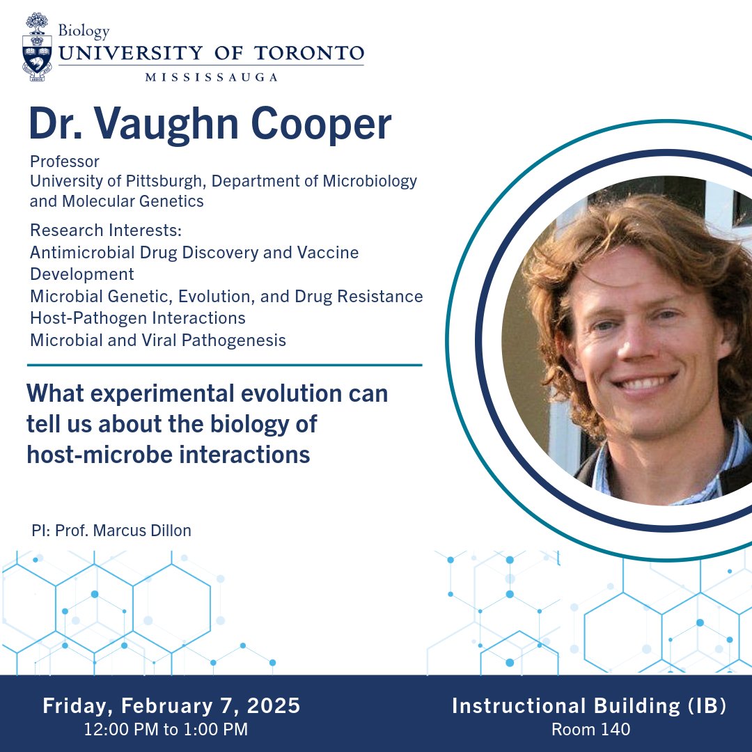 This week the Biology Seminar Series will be hosting Dr. Vaughn Cooper who is coming from the University of Pittsburgh to teach our community about host-microbe interactions! 🧫🦠

Title: What experimental evolution can tell us about the biology of host-microbe interactions