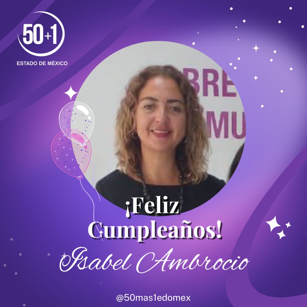 50mas1edomex's tweet photo. Nuestros mejores deseos para ti querida @IsabelAmbroccio. Que pases un feliz cumpleaños y un año lleno de bendiciones. 

¡Recibe un abrazo fuerte! 🙌💜 https://t.co/a4PsNlYigL