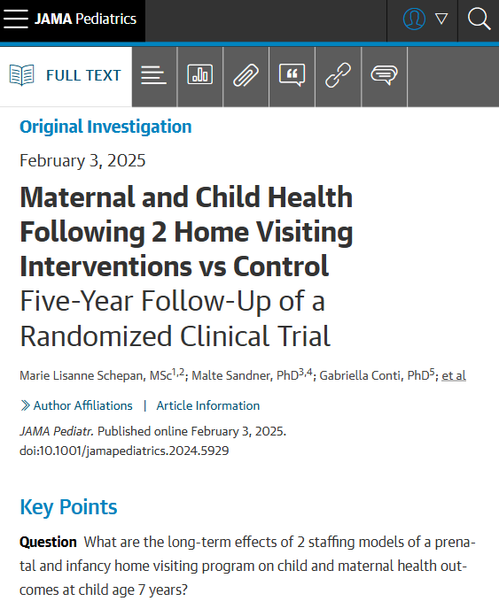 Home-based interventions for socially disadvantaged families improved maternal and child outcomes, with the midwife-only model showing more positive effects than the tandem model involving both midwives and social workers. ja.ma/40IKMUy Gabri_EllaConti
