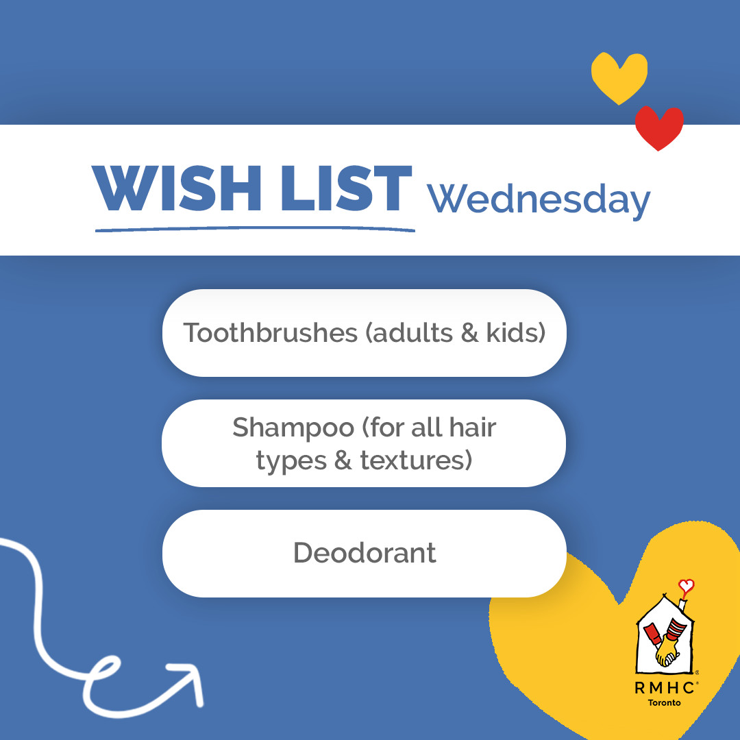 RMHC Toronto (@rmhtoronto) on Twitter photo #WishlistWednesday!
This month, you can help RMHC Toronto families feel supported by donating personal care items that families often need when leaving home in a hurry. 🏠
To donate, contact us at giftsinkind@rmhctoronto.ca or visit our Amazon Wishlist: bit.ly/3QSnis6 #WishlistWednesday!
This month, you can help RMHC Toronto families feel supported by donating personal care items that families often need when leaving home in a hurry. 🏠
To donate, contact us at giftsinkind@rmhctoronto.ca or visit our Amazon Wishlist: bit.ly/3QSnis6