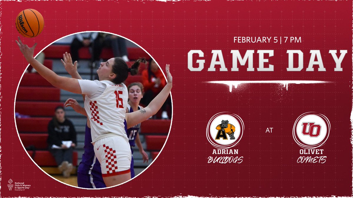 OlivetAthletics's tweet photo. 🏀GAME DAY🏀 Celebrate National Girls &amp; Women in Sports Day by attending the @UOlivetWBB game against Adrian.

🆚 Adrian
🕖 7 pm
📊 https://t.co/W1nv9tWSBB
💻 https://t.co/ElBl4Z1mrp

#GoCOMETS | #UONation | #d3hoops https://t.co/xWfH4nev00