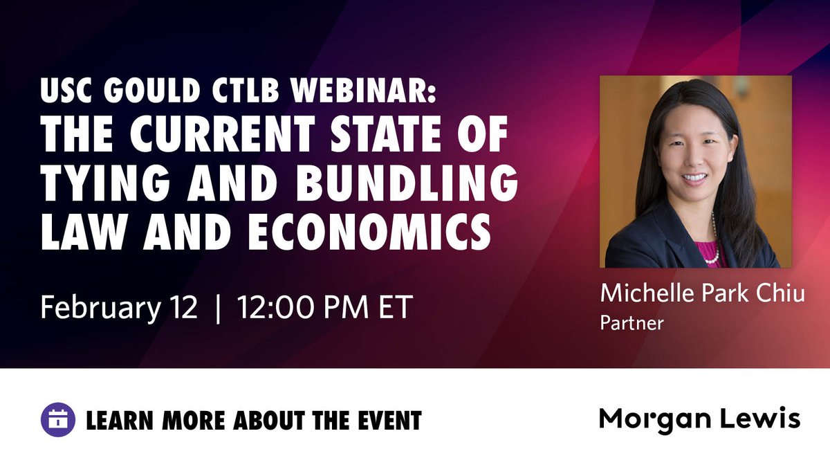 MorganLewisLaw's tweet image. Join partner Michelle Park Chiu for a panel discussion on the current state of tying and bundling from an antitrust law, business, and economic perspective, as well as an examination of possible changes under the new administration.

Register: bit.ly/3Q60LqQ