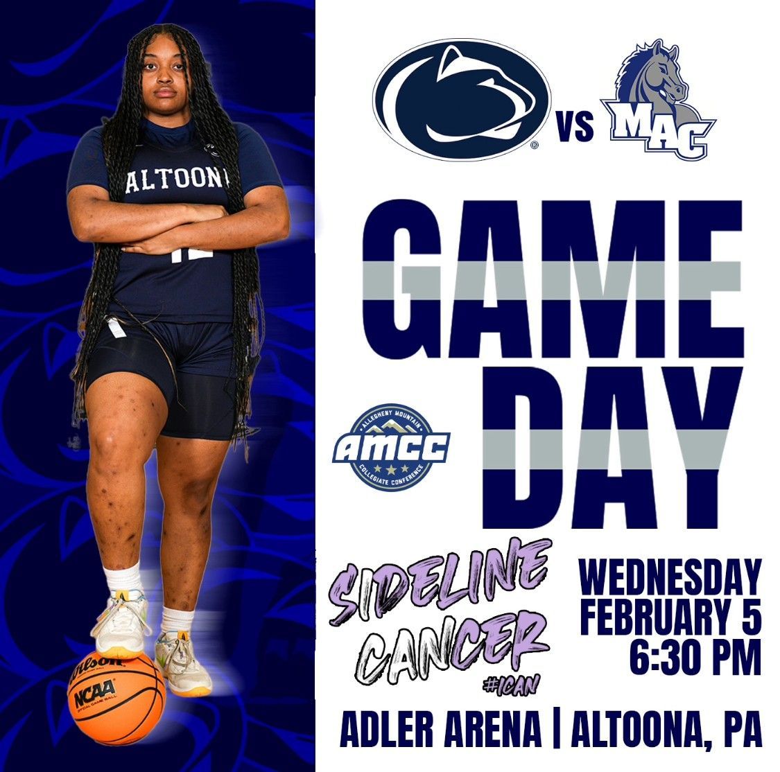 PSAltoonaLions's tweet photo. Home game tonight against our AMCC rival from up the road!
🏀#GameDay
🟣Sideline Cancer Night
🆚Mount Aloysius College
⏰6:30 p.m.
📍Adler Arena | Altoona, Pa.
📊 https://t.co/9xlFl5PdM9 
📺 https://t.co/DirWKj2h8N 

#d3hoops https://t.co/orcSuuRWyR