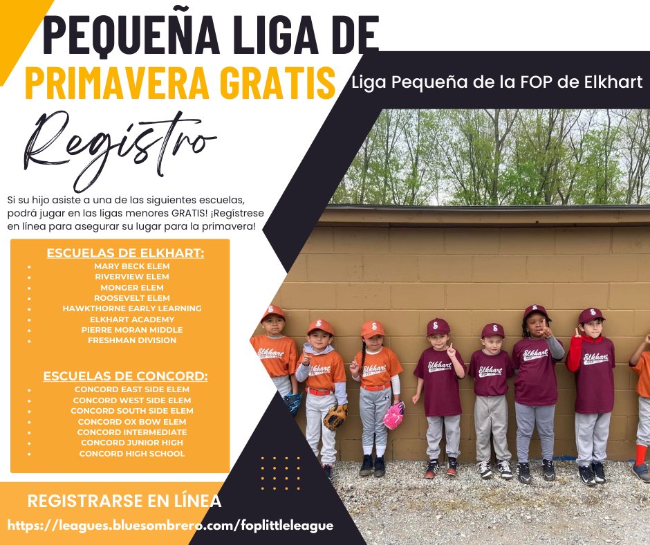 Elkhart FOP Little League registration is now open! Register online today for FREE to secure your spot for spring. Click the link below to register:
leagues.bluesombrero.com/foplittleleague