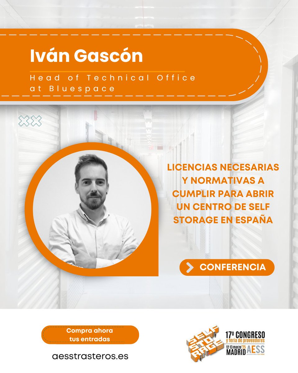 📢 ¿Quieres abrir un centro de Self Storage en España? Esta conferencia es para ti 🔑
En el 17º Congreso y Feria de Proveedores de AESS, contaremos con la experiencia de Ivan Gascón Martínez,  Head of Technical Office en Bluespace, 
Compra tus entradas

aesstrasteros.es/17o-congreso-y…