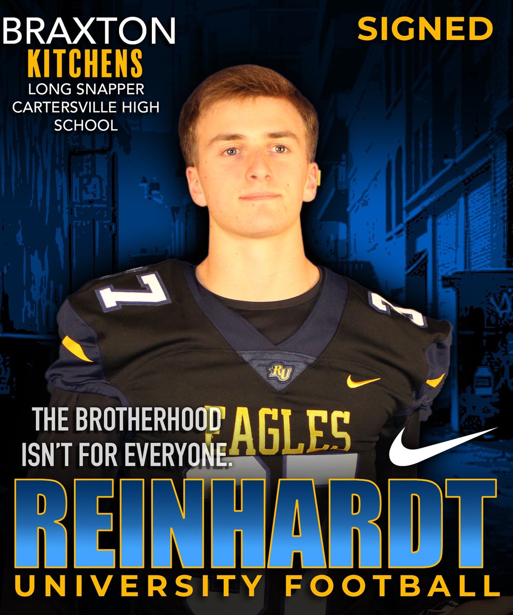 ReinhardtFB's tweet photo. Welcome to the Brotherhood Braxton Kitchens‼️🦅

Position: LS
School: Cartersville HS
Ht: 5’11 1/2
Wt: 179

RC: “Can snap the ball quick and gets down the field just as fast. Comes from a great program with Reinhardt guys on staff who know what we’re all about.” https://t.co/dv5U50ZU93