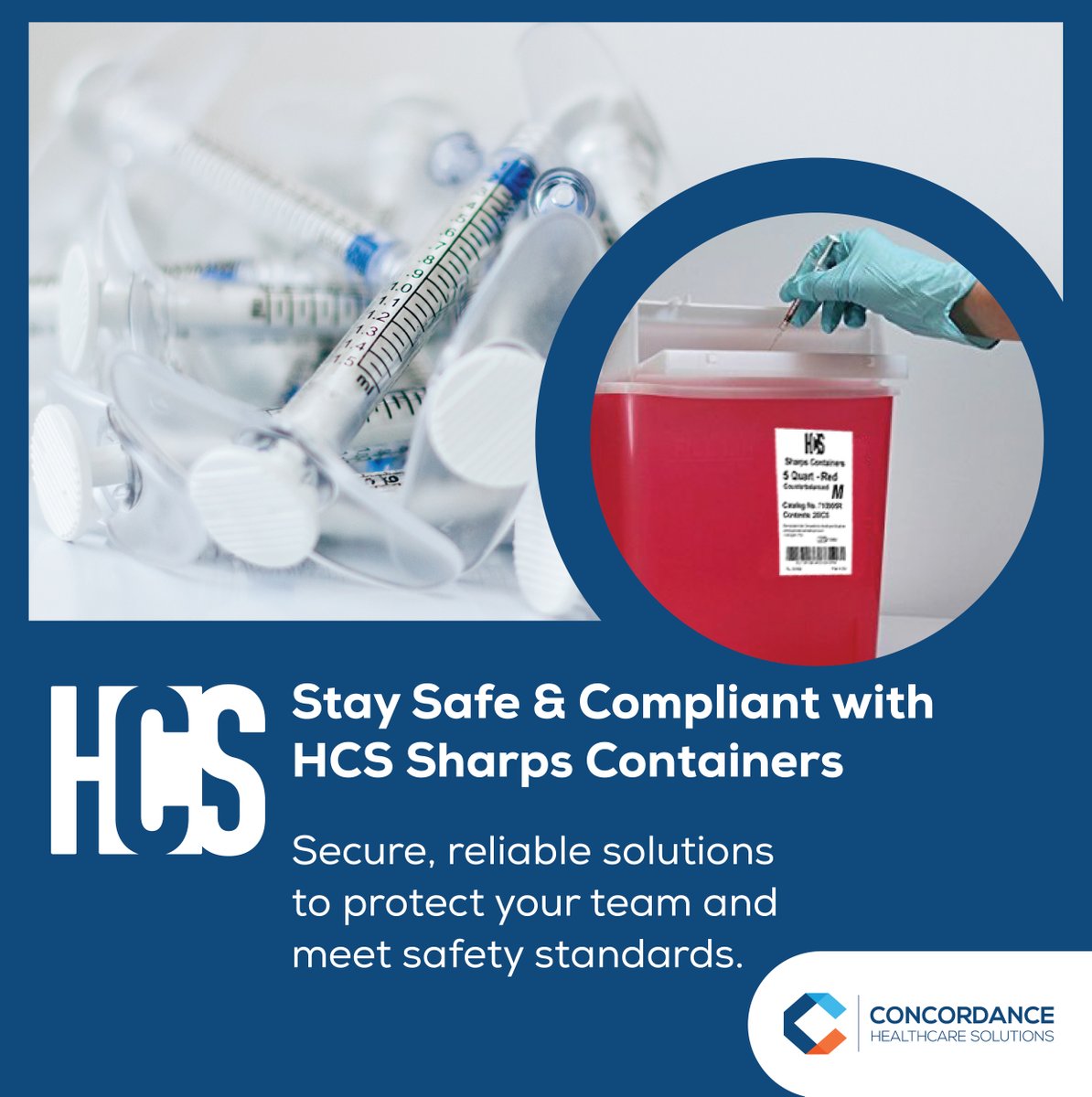 At Concordance, we make safety effortless! HCS sharps containers: ✔️ Puncture-resistant &amp; leak-proof ✔️ CDC, OSHA &amp; EPA compliant ✔️ Various sizes &amp; SKUs ✔️ Made in the USA. Learn more 🔗👉 bit.ly/3Enq19v.
