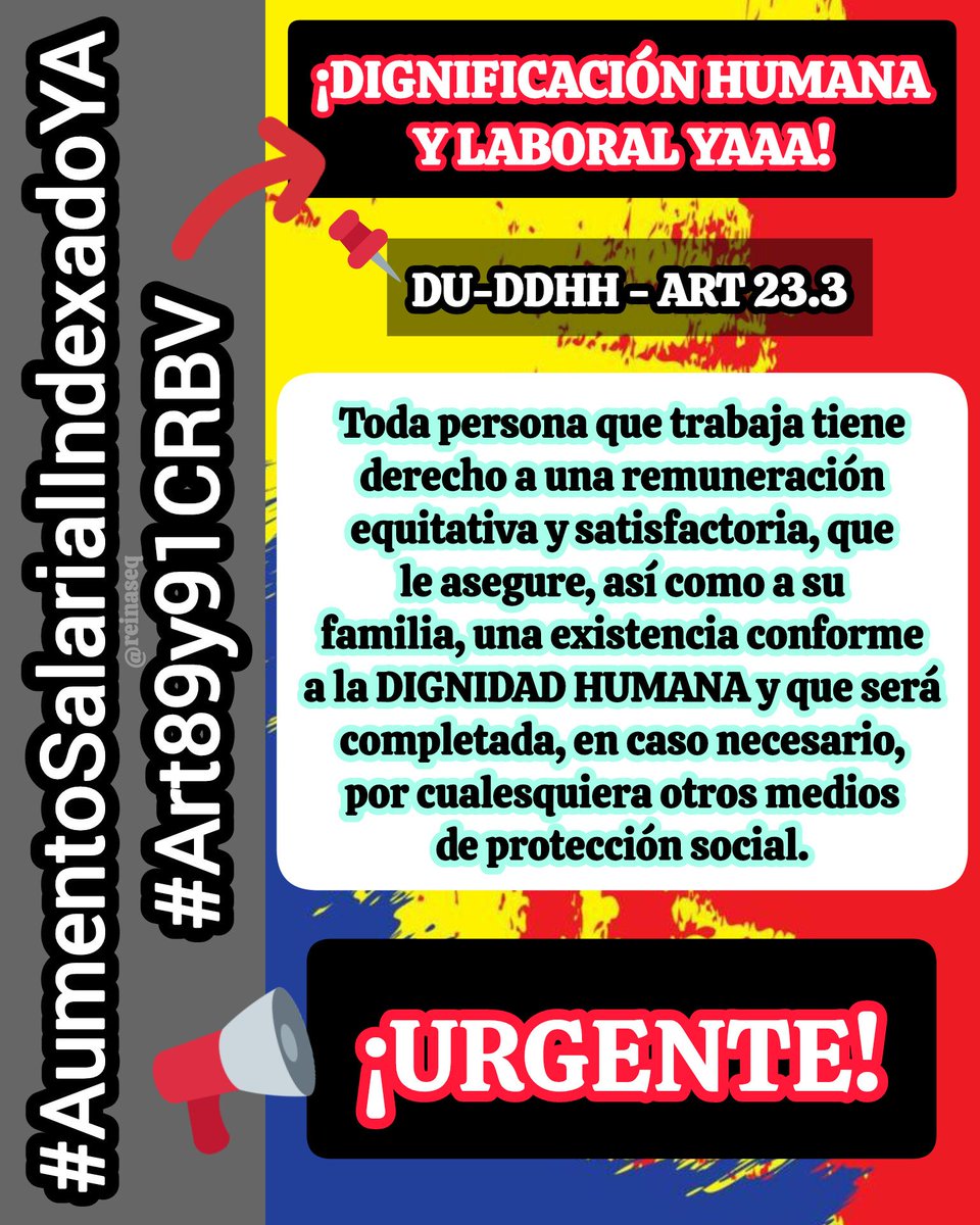 📢🚨📢🚨 Es muy URGENTE || ¡Los universitarios insistimos en el aumento del SALARIO BASE  de todos los trabajadores venezolanos a partir del cual se calculan el BONO VACACIONAL, AGUINALDOS y demás beneficios, ES JUSTO Y NECESARIO!
#AumentoSalarialIndexadoYA
#Art89y91CRBV