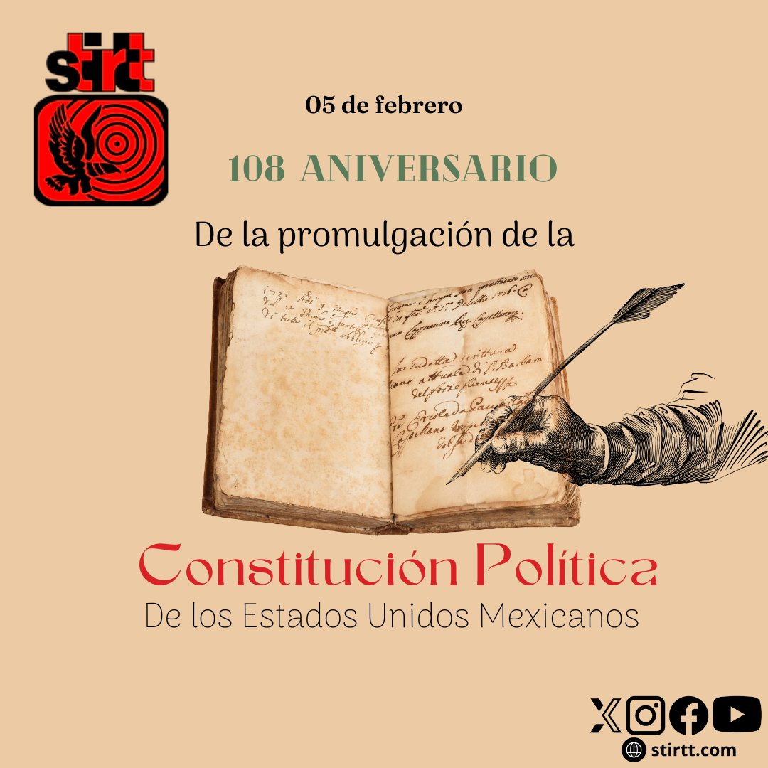 La Constitución Política de los Estados Unidos Mexicanos de 1917 es la máxima ley del país y el fundamento del orden jurídico nacional. Su propósito es regular el funcionamiento del Estado, establecer los derechos y deberes de los ciudadanos.
#STIRTT #5DeFebrero