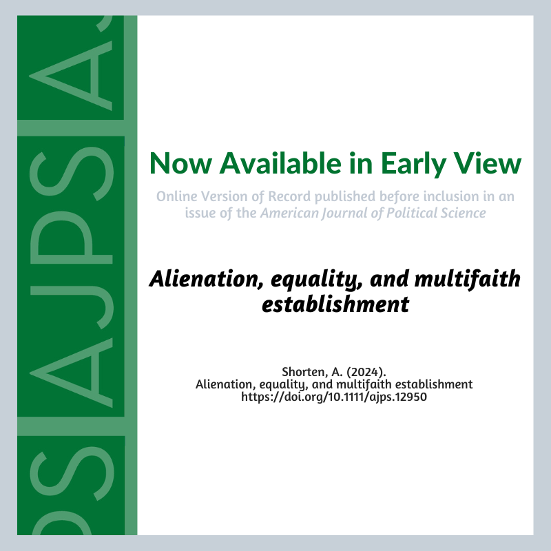 AJPS (@ajps_editor) on Twitter photo Alienation, equality, and multifaith establishment by
Andrew Shorten is now available in Early View. <a href="/POLITICSUL/">Politics UL</a> ajps.org/2025/02/04/ali… Alienation, equality, and multifaith establishment by
Andrew Shorten is now available in Early View. <a href="/POLITICSUL/">Politics UL</a> ajps.org/2025/02/04/ali…