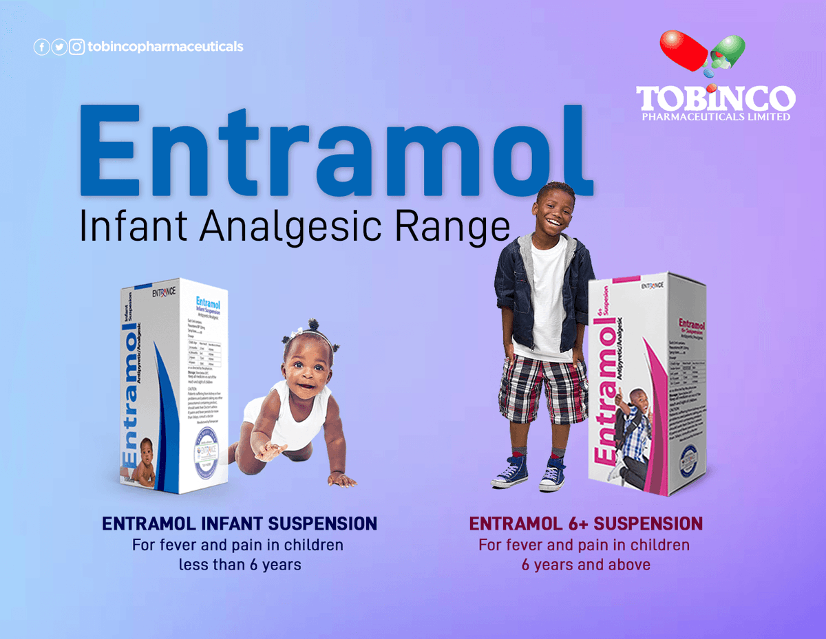 Tobincopharmacy's tweet photo. Entramol Infant Analgesic Range: For fever and pain in children.
#Entramol #Fever #Pain #Zanetor #JohnDumelo #Tobinco https://t.co/Bv5JKQCkpo