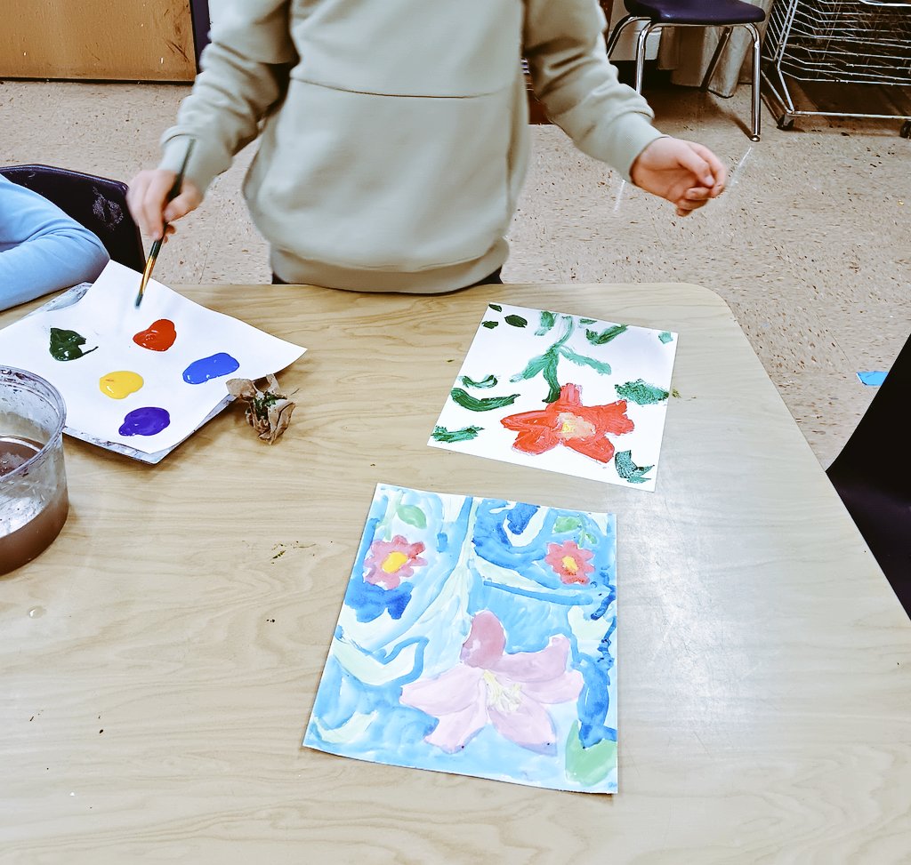 The second graders painted using watercolors, and now they are painting with acrylics. You will be surprised by the next steps!