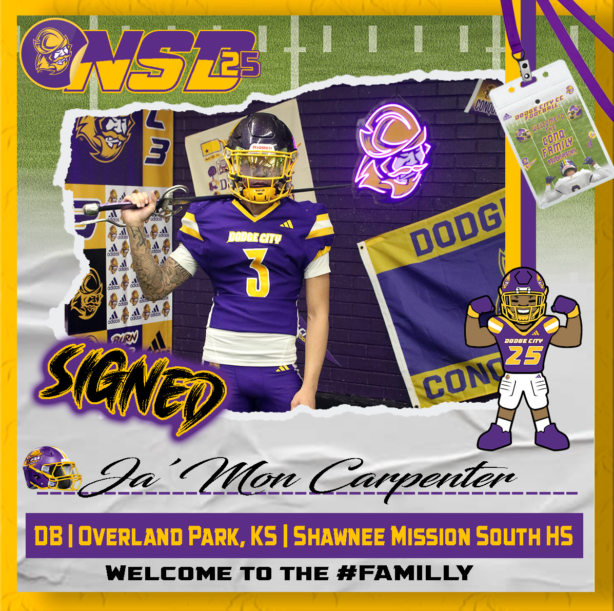 Dodge City CC Conquistadors (@goconqs) on Twitter photo 🏈Football | #GoConqs
✅Signed....Welcome Ja'Mon Carpenter (<a href="/jcarp_25/">Ja'Mon Carpenter</a>) to the CONQ #FAMILLY
#BurnTheBoats #NSD25 <a href="/GoConqsFB/">Dodge City Football</a> 🏈Football | #GoConqs
✅Signed....Welcome Ja'Mon Carpenter (<a href="/jcarp_25/">Ja'Mon Carpenter</a>) to the CONQ #FAMILLY
#BurnTheBoats #NSD25 <a href="/GoConqsFB/">Dodge City Football</a>