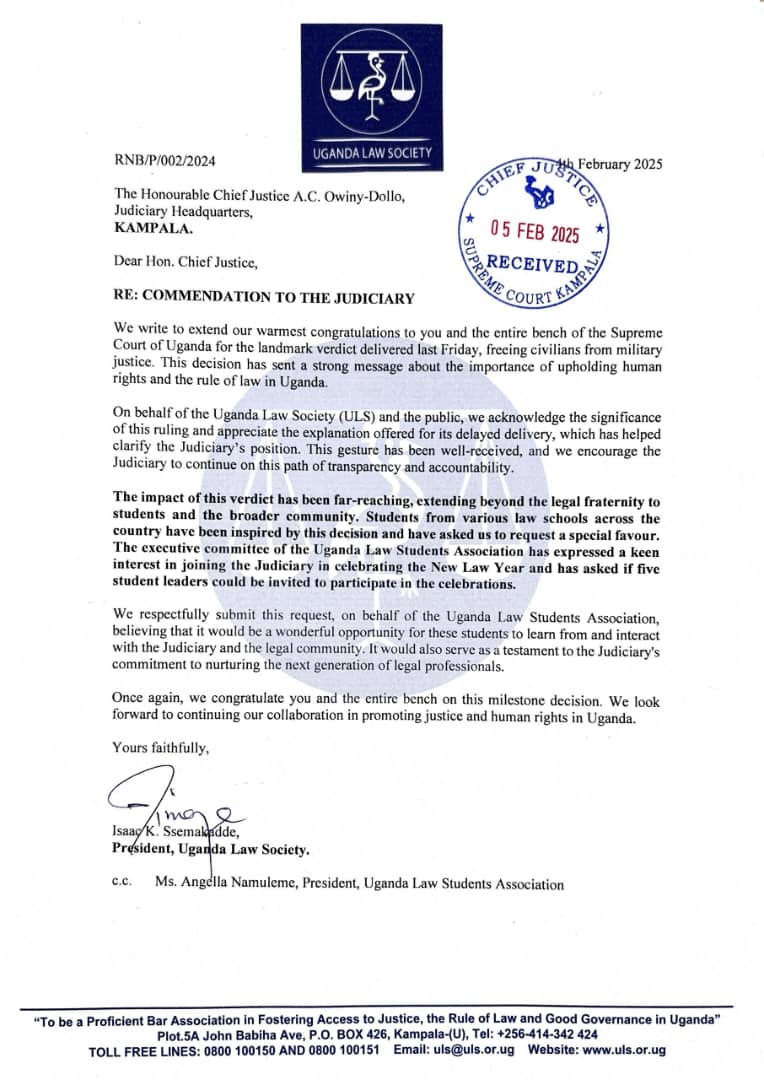 Uganda Law Students Association (@lawstudentsug) on Twitter photo "The future of justice lies in the hands of those we empower today"
Grateful to <a href="/IsaacSsemakadde/">Isaac Ssemakadde</a> President of <a href="/ug_lawsociety/">Uganda Law Society</a> for amplifying law students' voices and championing justice. Your dedication as ULSA Patron strengthens the foundation of justice for generations to come "The future of justice lies in the hands of those we empower today"
Grateful to <a href="/IsaacSsemakadde/">Isaac Ssemakadde</a> President of <a href="/ug_lawsociety/">Uganda Law Society</a> for amplifying law students' voices and championing justice. Your dedication as ULSA Patron strengthens the foundation of justice for generations to come