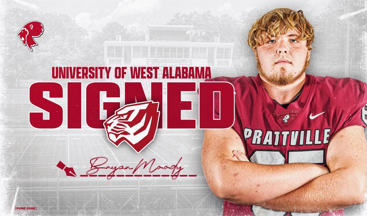BryanMooody55's tweet image. Blessed to say I am committed to the University Of West Alabama! Ready to get to work. Go Tigers! @AL7AFootball @CoachJBWallace @CoachDickersonB @CoachGoble19 @PrattFootball @ALPrepStars @prattvillelions @uwa_football