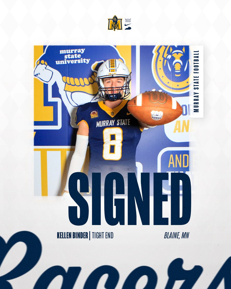 Murray State Football (@racersfootball) on Twitter photo ๐๐๐ก๐๐ค๐ข๐ ๐ฉ๐ค ๐ฉ๐๐ ๐๐๐ โ๏ธ
๐ชช <a href="/kellen_binder/">Kellen Binder</a>
๐ 6โ4 // 230 lbs, Tight End
๐ Blaine, MN
#GoRacers๐ ๐๐๐ก๐๐ค๐ข๐ ๐ฉ๐ค ๐ฉ๐๐ ๐๐๐ โ๏ธ
๐ชช <a href="/kellen_binder/">Kellen Binder</a>
๐ 6โ4 // 230 lbs, Tight End
๐ Blaine, MN
#GoRacers๐